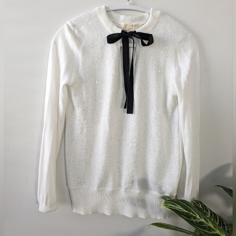 Michael Kors Ivory Sweater with Black Ribbon